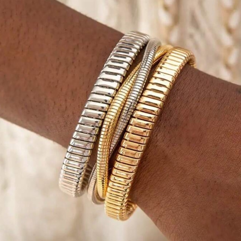 Stunning Modern Gold & Silver Double Layered Cuff Bracelet